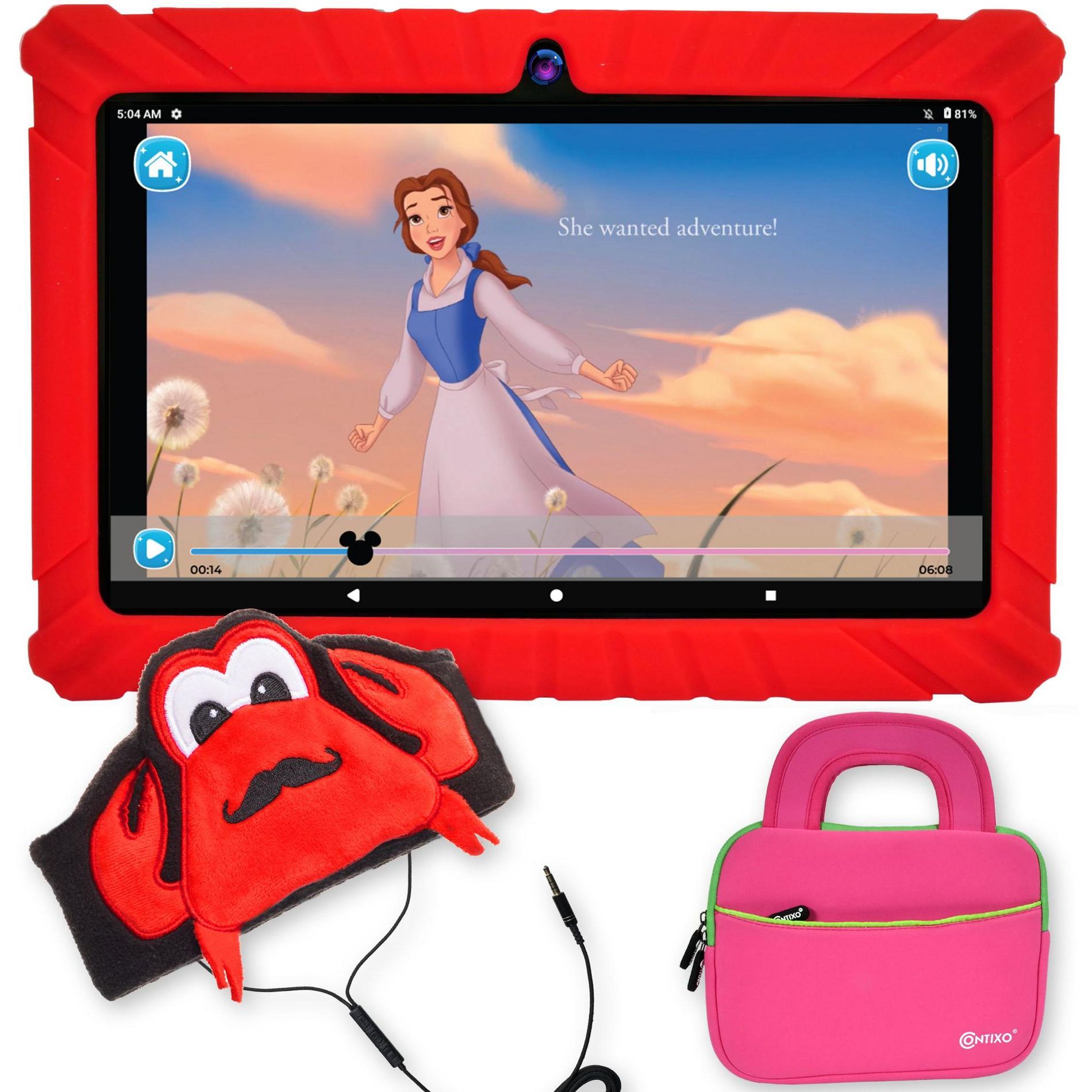 Contixo V8 Kids Tablet with IPS Screen 32GB with 50 Disney eBooks,and Android 11 (2025). Includes Headphones & Tablet Bag