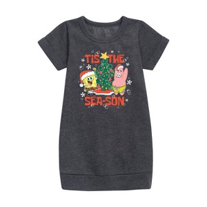 - SpongeBob SquarePants - Tis The Season Graphic Short Sleeve Fleece Dress - 1 of 4