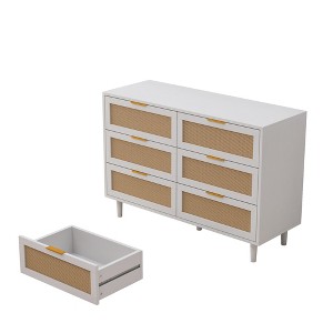 SEVOBAL Dressers 6 Drawer Rattan Storage Cabinet with Sleek Metal Handles for Cozy Bedroom and Living Room, White, 15.75"*43.31"*29.53" - 1 of 4