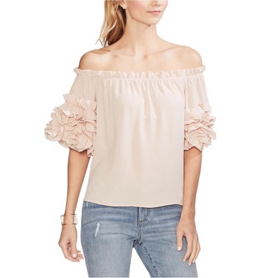 Vince Camuto Womens Tiered Ruffle Sleeve Off the Shoulder Blouse
