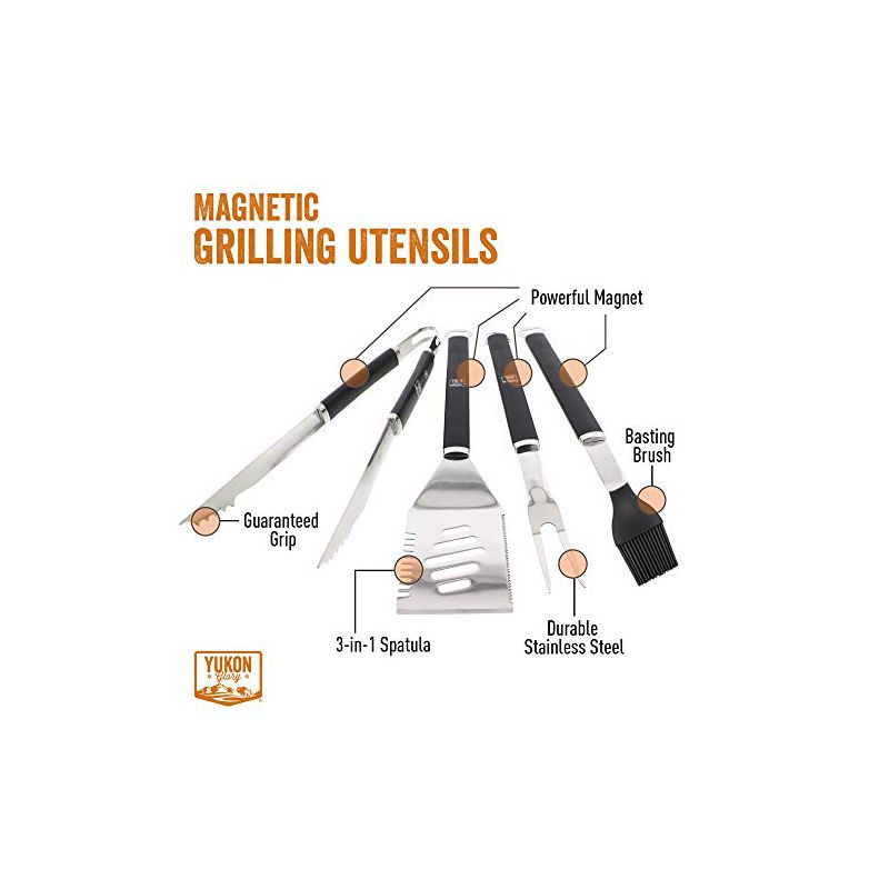 Yukon Glory Magnetic BBQ Grilling Tools Set, Extra Heavy Duty Stainless Steel with Powerful Embedded Magnets Allows Convenient Placement, 4 of 7