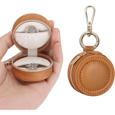 Jewelry Ring Holder Box with Keychain, Small Travel Ring Earring Stud Necklace Storage Case