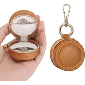 Jewelry Ring Holder Box with Keychain, Small Travel Ring Earring Stud Necklace Storage Case - 1 of 4