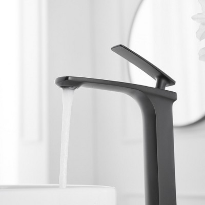 Matte Black Single Handle Vessel Sink Faucet with Drain Assembly