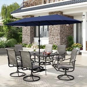 Captiva Designs 8pc Patio Dining Set with Rectangular steel table & Padded Sling Swivel Chairs & Market Umbrella - 1 of 4