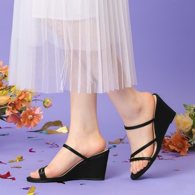 Perphy Women's Open Toe Strappy Open Toe Wedge Heels Slide Sandals - image 4