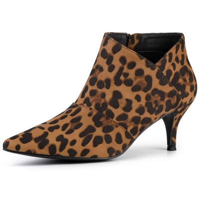 Allegra K Women's Pointed Toe Kitten Heel Cut-out Ankle Boots