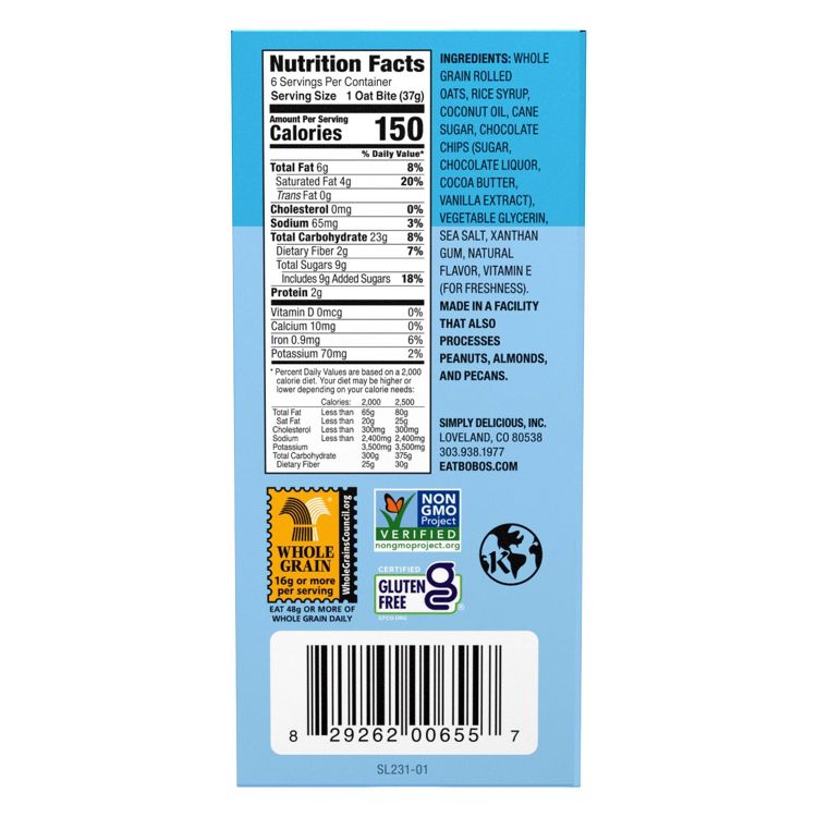 Bobo's Oat Bars Bites Chocolate Chip - 7.8oz/6ct, 2 of 9