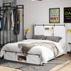 Famapy Modern Queen Bed Frame with Storage Drawers LED Headboard & Power Outlets White Wood Platform Bed for Bedroom - 3 of 4