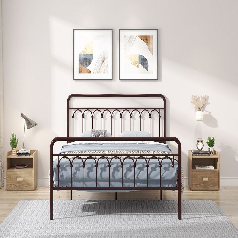 Metal Bed Frame, Queen Size Bed Frame With Thick Metal Tube, Metal Lath, Curved Headboard & Footboard Bed Frame, 2 of 7