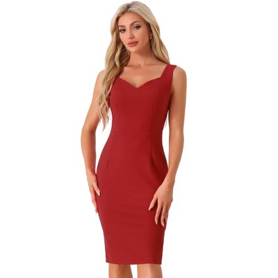 Allegra K Women's Elegant Sweetheart Neck Sleeveless Bodycon Pencil Dress