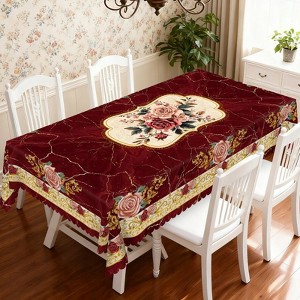 LOVEVOOK Washable Floral Rectangular Tablecloth, Seasonal Round Flower Table Cover for Party Picnic Dinner Christmas Decor - 1 of 4