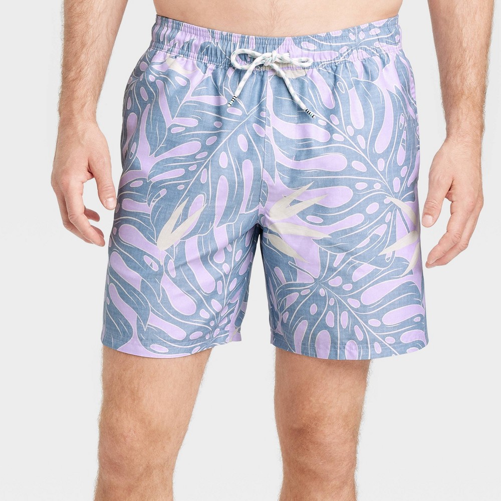 Photos - Swimwear Men's 7" Tree Print Woven Swim Shorts - Goodfellow & Co™ Purple XL