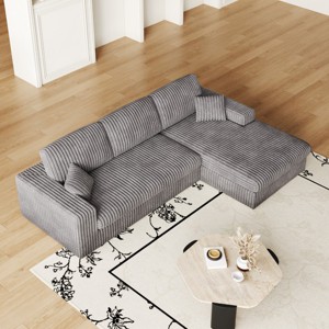 KWPZQEB 114.5" Corduroy Sectional Sofa, 2-in-1 Sofa with Upholstered & 3 Cushion Neck Pillows, L-Shaped Sofa with Deep Seat & Recliner for Living Room - 1 of 4