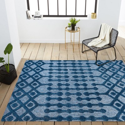 Navy Diamond Geometric Handmade Indoor/Outdoor Synthetic Rug