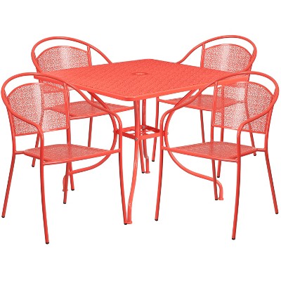 Flash Furniture Oia Commercial Grade 35.5" Square Indoor-Outdoor Steel Patio Table Set with 4 Round Back Chairs