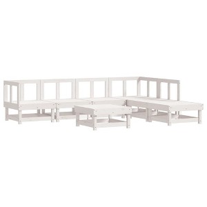 vidaXL Garden Lounge Set White Solid Pine Wood, Engineered Wood - White - 1 of 4