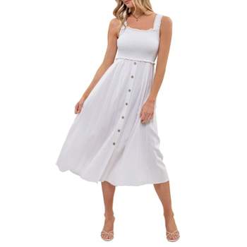 August Sky Women's Sleeveless Smocked Bodice Faux Button Down Skirt Midi Dress