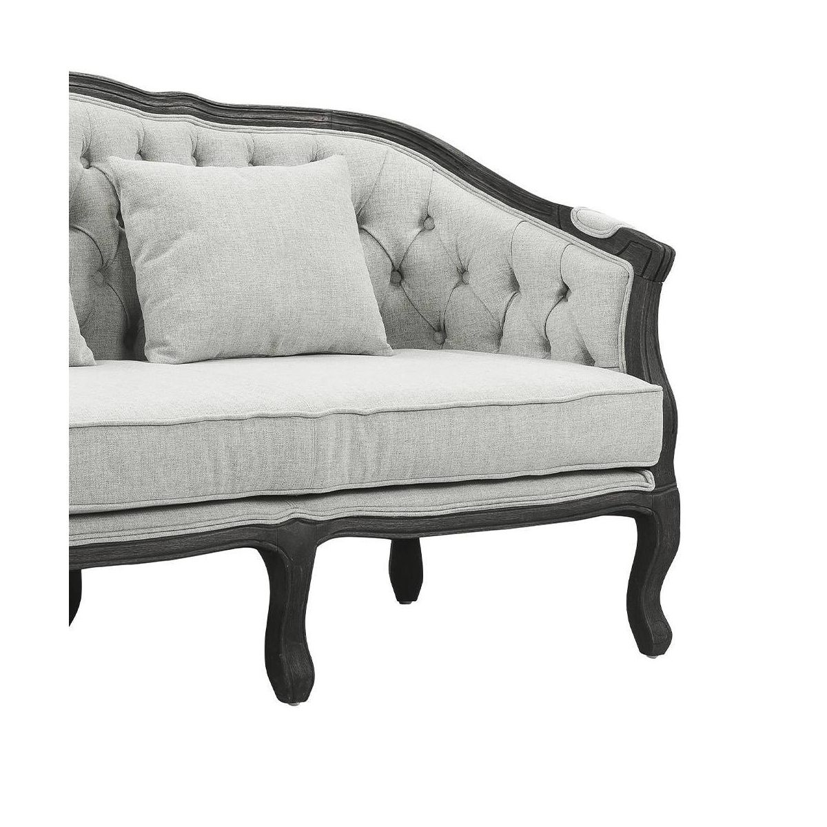 64" Samael Sofa Gray Linen, Dark Brown Finish, Carved Wood - Acme Furniture: Vintage French Design, No Assembly Required - thumbnail 4