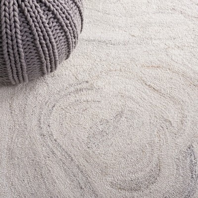Light Grey and Beige Abstract Handmade Wool Rug, 4' x 6'