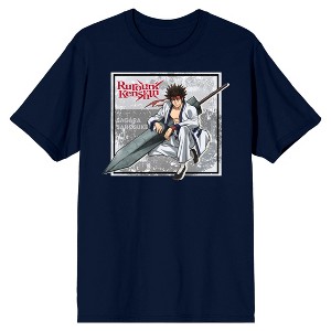 Rurouni Kenshin Sagara Sanosuke With Huge Sword Crew Neck Short Sleeve Navy Blue Men's T-shirt - 1 of 3