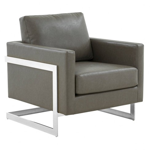 Lincoln Leather Accent Armchair Chair Sofa With Chromed Stainless Steel Frame In Grey Target