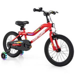Costway 16"/18" LED Lighted Kids Bike with Adjustable Seat Coaster Brake Training Wheels Blue/Red/Pink - 1 of 4