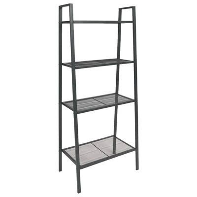 vidaXL Freestanding Ladder Bookcase with 4 Mesh Metal Shelves, Anthracite - Compact, Easy to Maintain