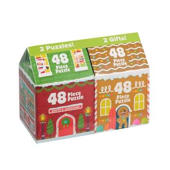 Buffalo Games Stocking Stuffer: Santas Workshop & Gingerbread House - Kids Jigsaw Puzzles - 2pk/48pc