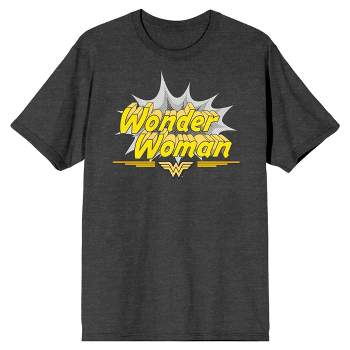 Wonder Woman Comic Title and Logo Men's Charcoal Heather Graphic Tee
