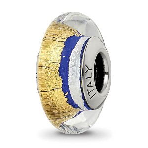 Black Bow Jewelry Blue/Gold/Silver Murano Glass & Sterling Silver Bead Charm, 13mm - 1 of 4