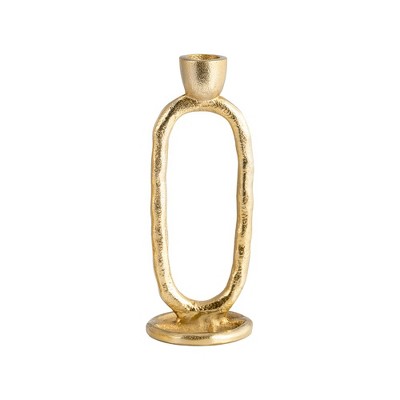 Sagebrook Home 7" Oval Ring Taper Candle Holder - Contemporary Gold Abstract Metal Candle Display for Home or Office Decor - Wedding Event Candle