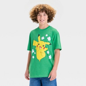 Boys' Pikachu St Patrick's Day T-Shirt - Heather Green - 1 of 4