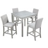 5-Piece Counter Height Dining Set: Square Wood Table, 4 Upholstered Chairs with Crystal Decor, Ideal for Kitchen - 4 of 4