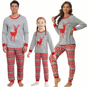 cheibear Christmas Deer Print Long Sleeve Tee with Pants Loungewear Family Pajama Sets - 1 of 4