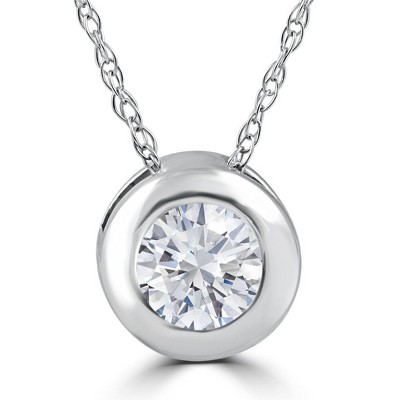Pompeii3 1/4Ct Diamond Solitaire Pendant Women's 14k White Gold Bezel Pendant Lab Created