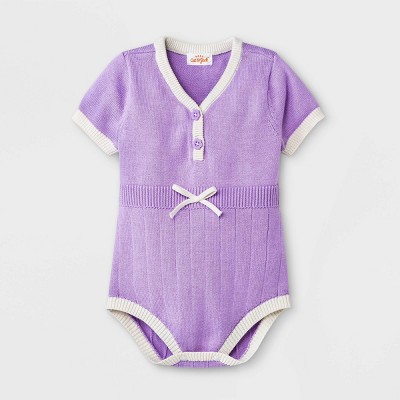 Image of Baby Girls' Sweater Romper - Cat & Jack™ Purple Newborn