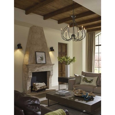 Graphite and Nickel 6-Light Steel Chandelier with Candle Accents