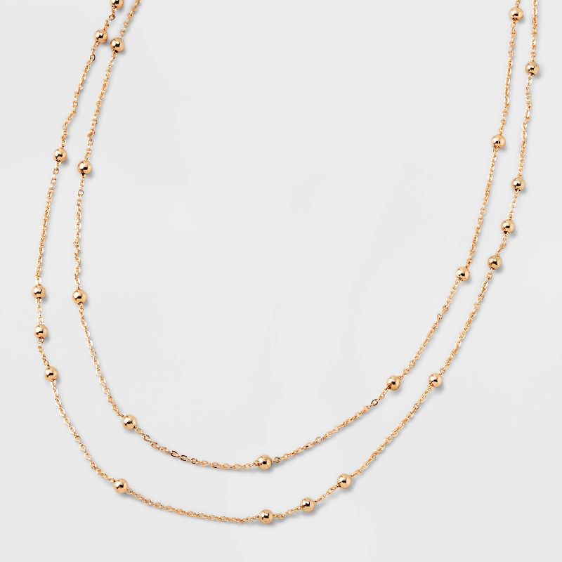 Gold 2 Row Satellite Chain Necklace - A New Day™ Gold: Nickel-Free Multi-Strand Jewelry with Lobster Claw Clasp