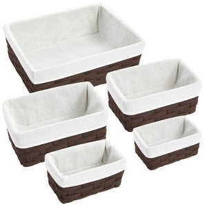 Juvale 5 Pack Wicker Nesting Baskets with Cloth Lining for Storage, Pantry Shelves, Closet (Brown, 3 Sizes) - 1 of 4