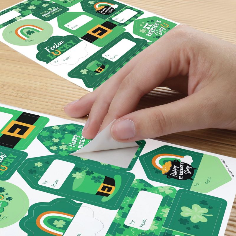 Big Dot of Happiness Shamrock St. Patrick's Day - Assorted Saint Paddy’s Party Gift Tag Labels - To and From Stickers - 12 Sheets - 120 Stickers, 6 of 10
