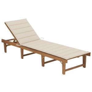 vidaXL Folding Sun Lounger with Cushion Solid Acacia Wood - 1 of 2