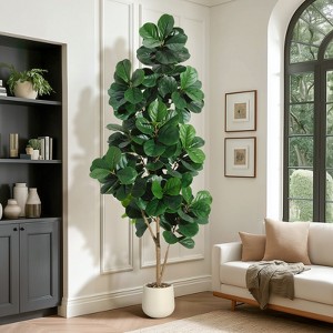 Garvee 4/5/6/7FT Fiddle Leaf Fig Tree Artificial with Leaves - Realistic Faux Ficus Lyrata Trees in Grey Planter Pot, Indoor Fake Floor Plants - 1 of 4