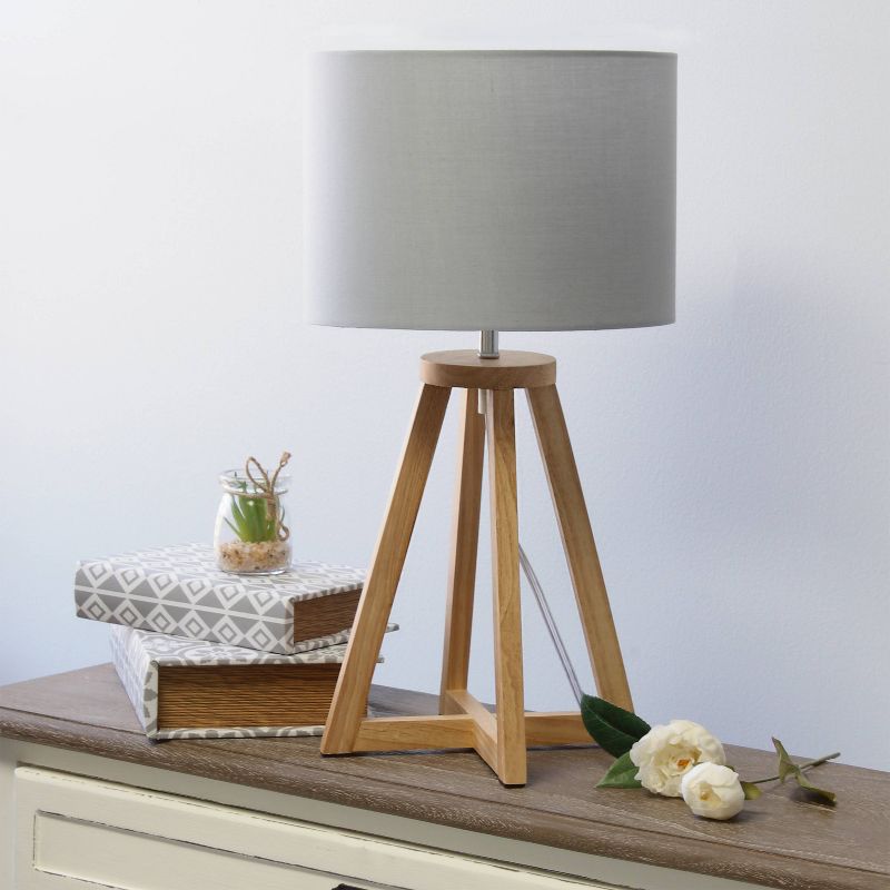Natural Wood Interlocked Triangular Table Lamp with Fabric Shade - Simple Designs, 4 of 9