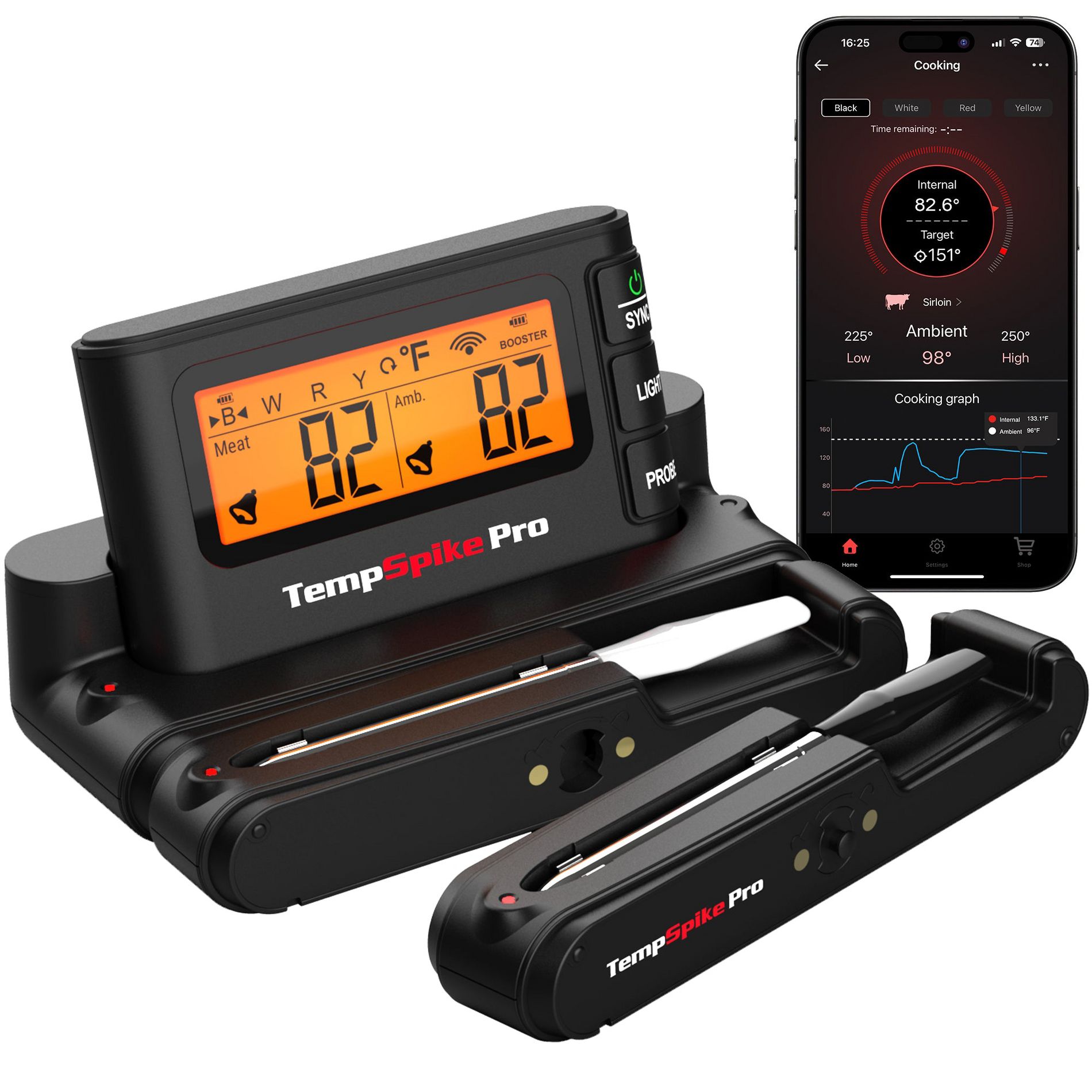TempSpike Pro WiFi Bluetooth Wireless Meat Thermometer, Unlimited Range, Detachable Thin Meat Probes & Standalone Base