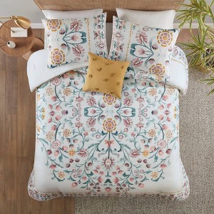 4pc Ada Floral Comforter Set with Throw Pillow White - Madison Park - 1 of 4