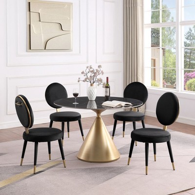 Round Dining Table Set Faux Marble Table and Upholstered Chairs Set for Kitchen Bistro Restaurant-Morden Fort