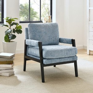 Chenille Upholstered Mid-Century Modern Accent Armchair with Removable Back Cushion, Soft Cushioned Seat and Solid Acacia Wood Frame - 1 of 4