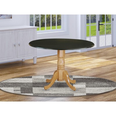 East West Furniture DLT-BOK-TP Dublin Round Table with two 9" Drop Leaves in Black & Oak Finish