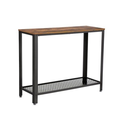 Console Table with Wooden Top and Wire Mesh Open Shelf Brown and Black - Benzara